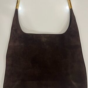 Gucci Brown/Black Suede with gold hardware Lopping Hobo Bag